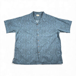 Vintage LL Bean Shirt Adult EXTRA LARGE Blue Mayan Aztec Tribal Camp Print Y2K